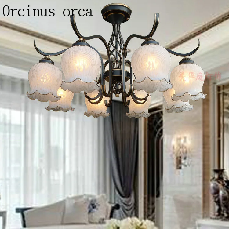 European classic flower Iron Chandelier living room bedroom American style simple retro glass chandelier free shipping
European classic flower Iron Chandelier living room bedroom American style simple retro glass chandelier free shipping
