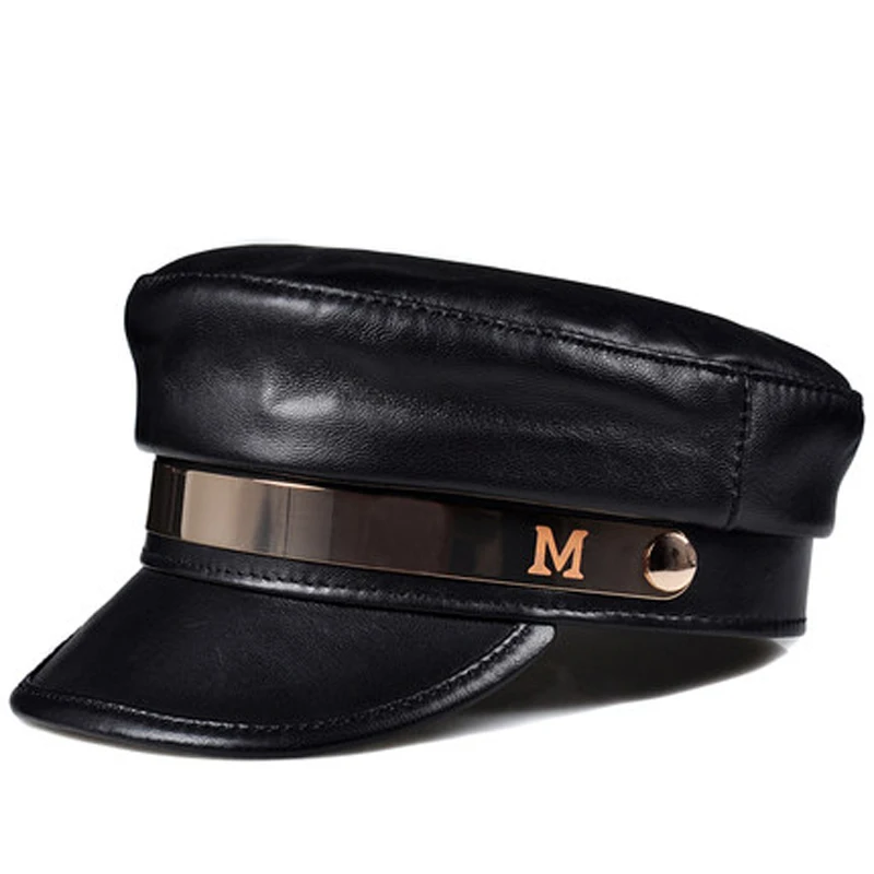 Womens Genuine Leather Europe/America Steet Letter Golden Belt Flat Top Hats Female Casual Navy Cap Student Pop Military Hat
Womens Genuine Leather Europe/America Steet Letter Golden Belt Flat Top Hats Female Casual Navy Cap Student Pop Military Hat