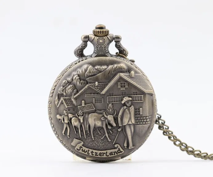 Classic Brown Switzerland Pastoral Life Calf Men Pattern Theme Engraving Quartz Pocket Watches Necklace Unisex Children Clock
Classic Brown Switzerland Pastoral Life Calf Men Pattern Theme Engraving Quartz Pocket Watches Necklace Unisex Children Clock