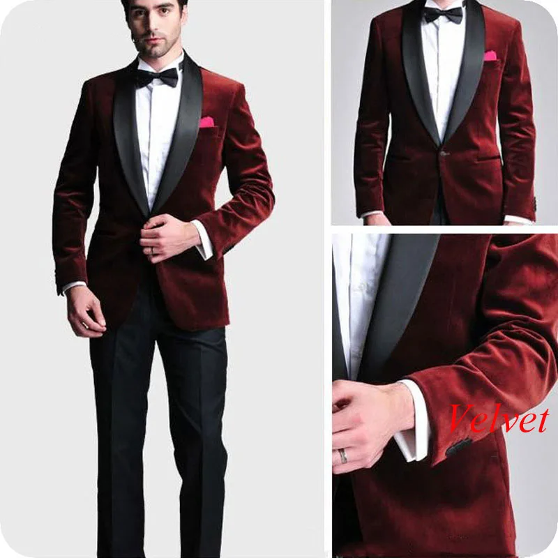 Burgundy Velvet Groom Wedding Suits for Men Black Shawl Lapel Two Piece Jacket Pants Custom Made Mens Suits Ternos Costume Homme
Burgundy Velvet Groom Wedding Suits for Men Black Shawl Lapel Two Piece Jacket Pants Custom Made Mens Suits Ternos Costume Homme