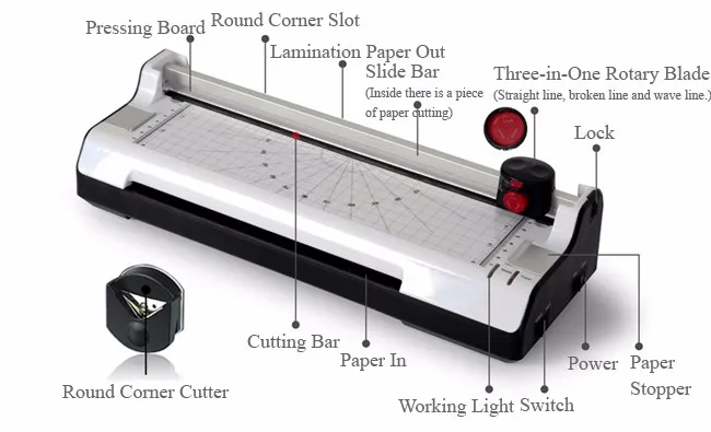 Hot &Cold with Paper Trimmer & Corner Rounder Roll Laminator Machine for A4 Paper Photo
Hot &Cold with Paper Trimmer & Corner Rounder Roll Laminator Machine for A4 Paper Photo