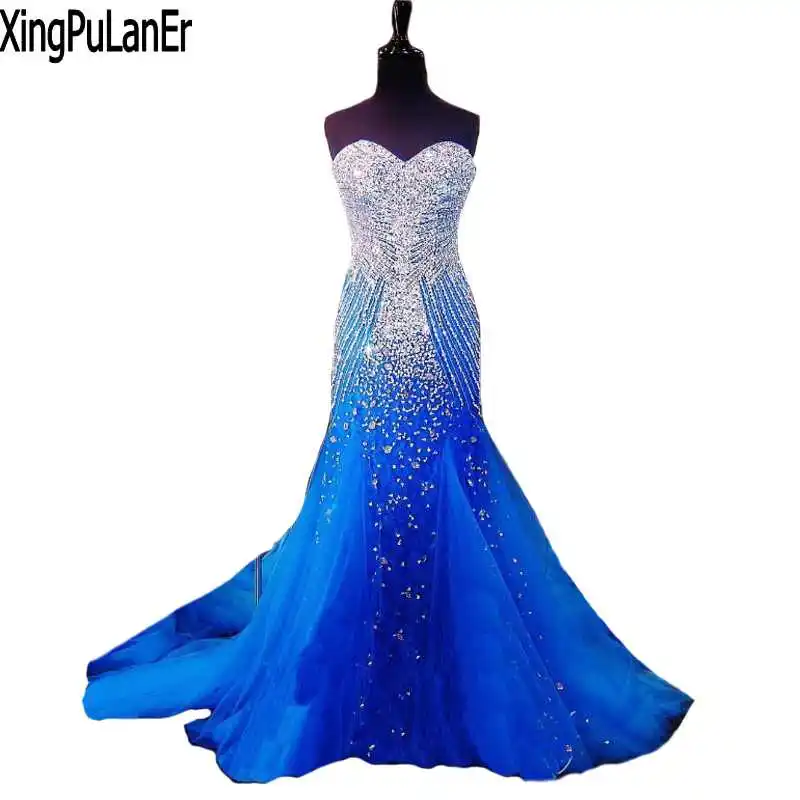 Vestido Longo Royal Blue Tulle Long Dress Party Evening Silver Beaded Crystals Elegant Custom Made Pageant Formal Prom Dresses
Vestido Longo Royal Blue Tulle Long Dress Party Evening Silver Beaded Crystals Elegant Custom Made Pageant Formal Prom Dresses