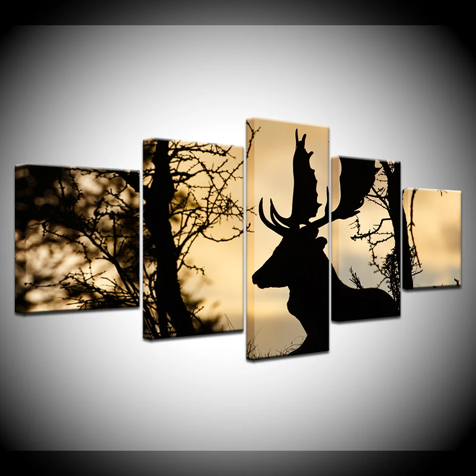 Dark black Fallow Deer in sunset forest 5 Piece Wallpapers Art Canvas Print modern Poster Modular art painting Home Decor
Dark black Fallow Deer in sunset forest 5 Piece Wallpapers Art Canvas Print modern Poster Modular art painting Home Decor