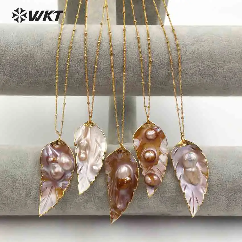 WT-JN054 Wholesale Natural Sea Shell Leaf Shape With Random Size Pearl Necklace Dainty Crave With Gold Plated For Women
WT-JN054 Wholesale Natural Sea Shell Leaf Shape With Random Size Pearl Necklace Dainty Crave With Gold Plated For Women