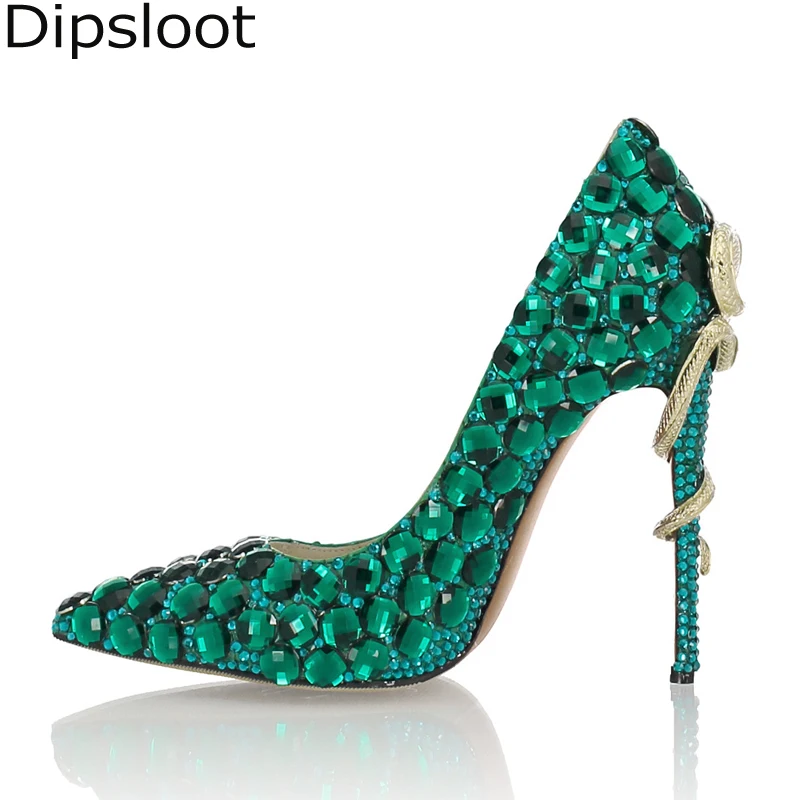 Spring Green Diamond Rhinestone Wedding Pumps Twined Metal Snake High Heel Pointed toe Woman Bling Full Decor Crytsal High Heels
Spring Green Diamond Rhinestone Wedding Pumps Twined Metal Snake High Heel Pointed toe Woman Bling Full Decor Crytsal High Heels