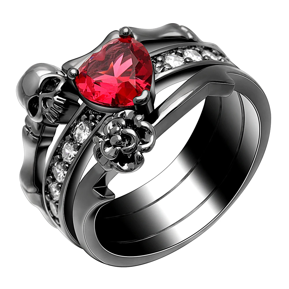 Gothic Skull Finger Black Gold Color wedding rings sets For Women Girl Red Heart CZ Rose Flower Trendy Jewelry Gift rings
Gothic Skull Finger Black Gold Color wedding rings sets For Women Girl Red Heart CZ Rose Flower Trendy Jewelry Gift rings