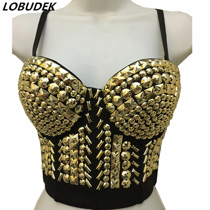 Shining Gold Crystals Bra Undergarment Sexy Nightclub DJ Singer Rhinestones Bras Stage Costume Stones Underwear Bar Show Clothes
Shining Gold Crystals Bra Undergarment Sexy Nightclub DJ Singer Rhinestones Bras Stage Costume Stones Underwear Bar Show Clothes