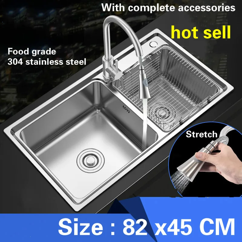 Free shipping Food grade 304 stainless steel hot sell kitchen sink fashion ordinary double trough 0.8 mm thick durable 82x45 CM
Free shipping Food grade 304 stainless steel hot sell kitchen sink fashion ordinary double trough 0.8 mm thick durable 82x45 CM