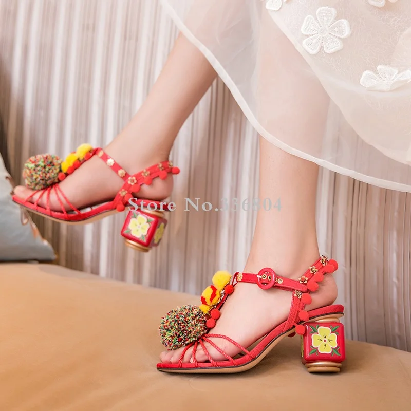 Gullick Summer Sandal Gladiator Fancy Balls Decor Red Bohemia Style Woman Sandals Square Flower Print Heels Ladies Dress Shoes
Gullick Summer Sandal Gladiator Fancy Balls Decor Red Bohemia Style Woman Sandals Square Flower Print Heels Ladies Dress Shoes