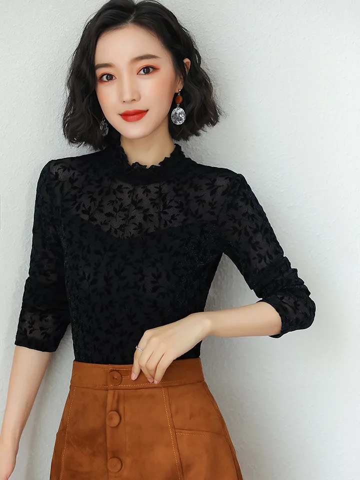 Lady Winter Warm Shirts Female Flocking Printed Bottom Shirt Girls Long Sleeve T Shirt Plus Size Standing Collar Lace Wear B9643
Lady Winter Warm Shirts Female Flocking Printed Bottom Shirt Girls Long Sleeve T Shirt Plus Size Standing Collar Lace Wear B9643