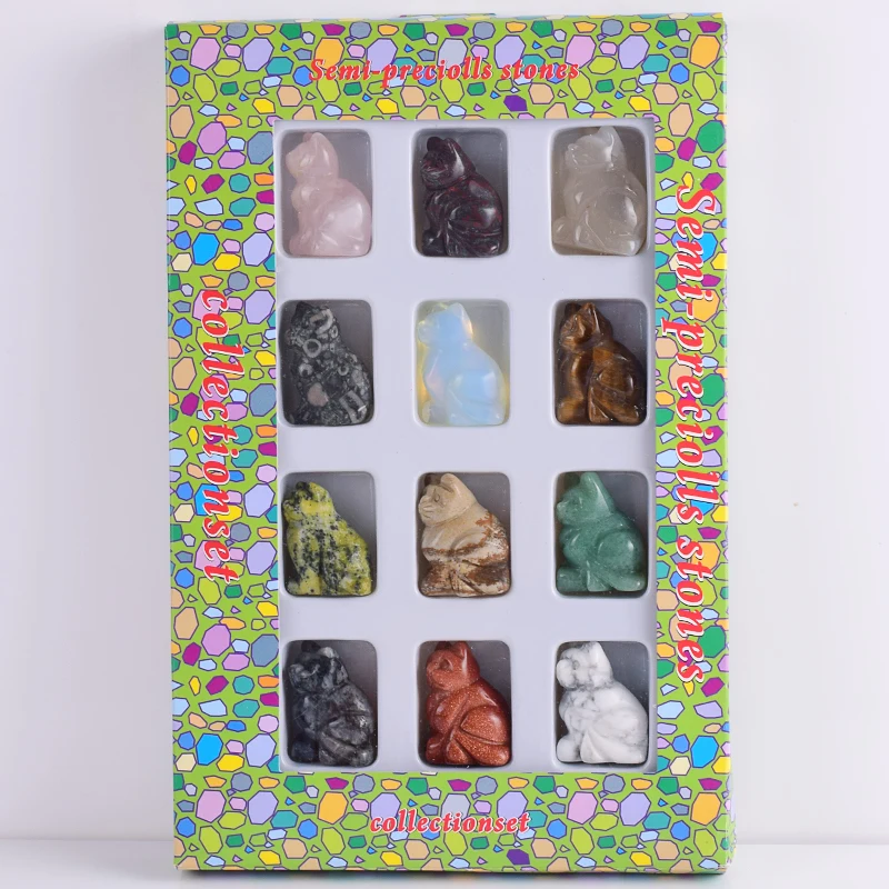 12 pieces/box 1.5 inch mixed cat Figurine craft mineral Crystal stone Mini Animal Statue for home Decor accessory Healing
12 pieces/box 1.5 inch mixed cat Figurine craft mineral Crystal stone Mini Animal Statue for home Decor accessory Healing