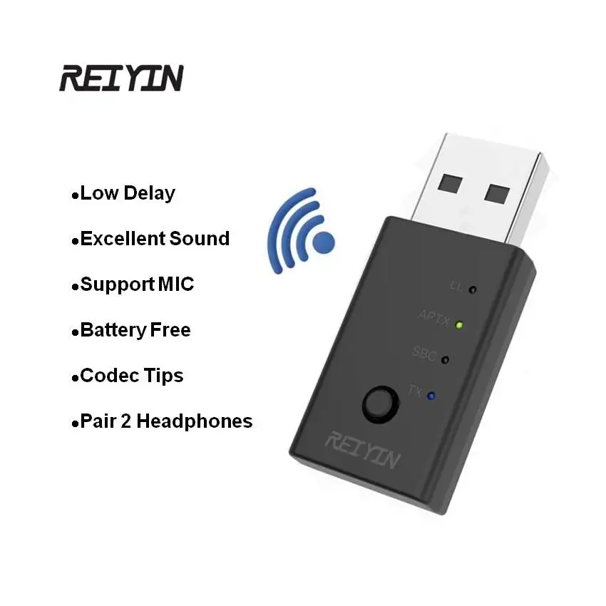 USB-адаптер аудиопередатчика Reiyin Bluetooth 5,0 для ПК, aptX, звуковая карта с низкой задержкой
USB-адаптер аудиопередатчика Reiyin Bluetooth 5,0 для ПК, aptX, звуковая карта с низкой задержкой