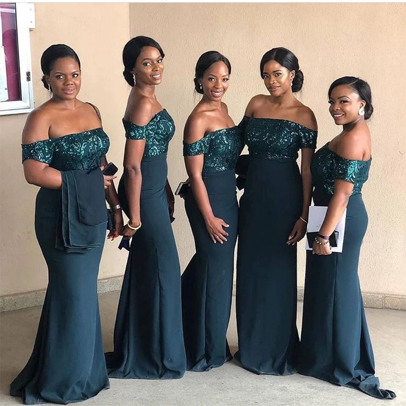 Long Dark Green Bridesmaid Dresses Off Shoulder Mermaid Style Vestidos De Madrinha Sequins Stretch Satin Wedding Party Gowns
Long Dark Green Bridesmaid Dresses Off Shoulder Mermaid Style Vestidos De Madrinha Sequins Stretch Satin Wedding Party Gowns