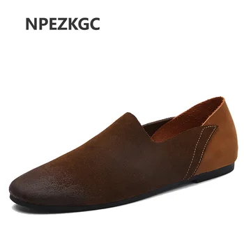 NPEZKGC 편안한 부드러운 스웨이드 남성 로퍼 암소 정품 가죽 패션 브랜드 남성 플랫 운전 신발, 플러스 사이즈 45 46 47