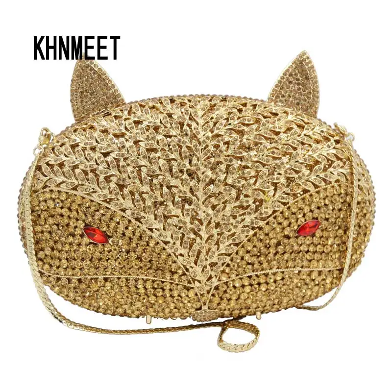 Fashion Animal Designer evening Bag Gold fox Luxury Clutch Crystal Bag chain Mini Handbags Ladies banquet bags Wedding Purse 610
Fashion Animal Designer evening Bag Gold fox Luxury Clutch Crystal Bag chain Mini Handbags Ladies banquet bags Wedding Purse 610