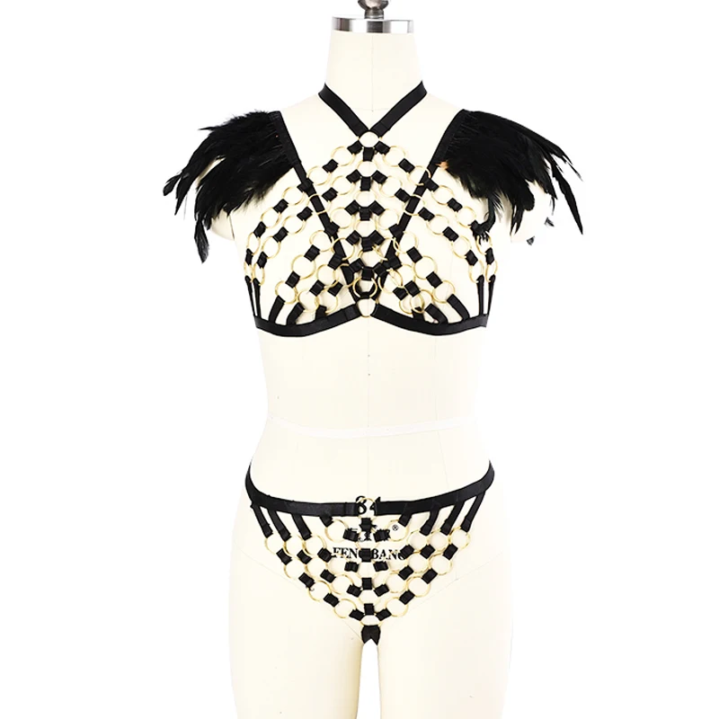 JLX.HARNESS Feather Epaulettes Golden O-Ring Harness Bra Gothic Body Harness Set &Sexy Lingerie Elastic Adjust Bottom Panties
JLX.HARNESS Feather Epaulettes Golden O-Ring Harness Bra Gothic Body Harness Set &Sexy Lingerie Elastic Adjust Bottom Panties
