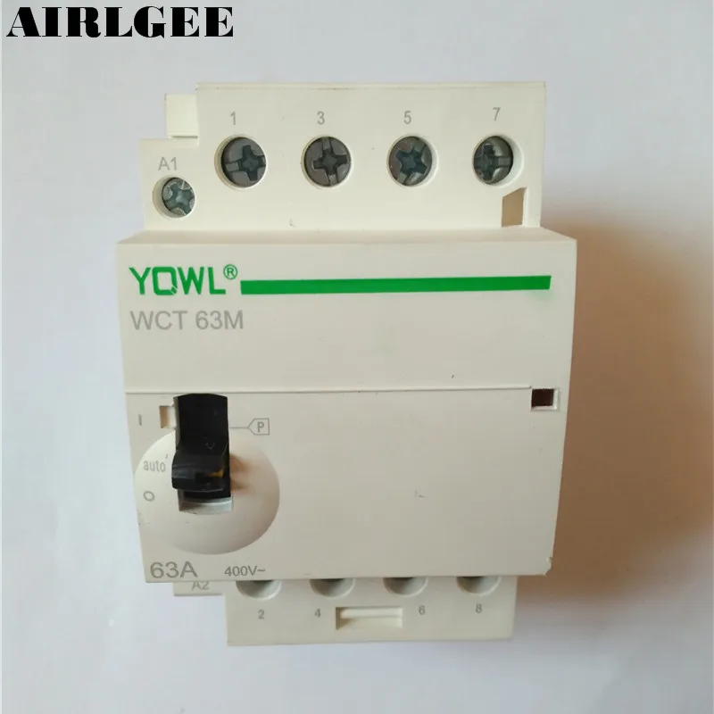 WCT-63A 35mm DIN Rail Mount 4-Pole Household AC Power Contactor Modular With manual 63A Uc 220V/240V
WCT-63A 35mm DIN Rail Mount 4-Pole Household AC Power Contactor Modular With manual 63A Uc 220V/240V