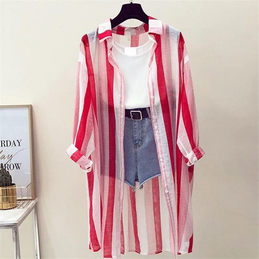 2019 Fashion Summer Loose Women Striped Cardigan Blouses Midi Long Lady Thin Sun Protection Clothing beach Shirts Holiday WZ794
2019 Fashion Summer Loose Women Striped Cardigan Blouses Midi Long Lady Thin Sun Protection Clothing beach Shirts Holiday WZ794