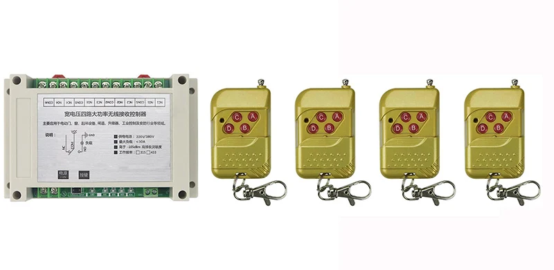 AC220V 250V 380V 30A 4CH RF Wireless Remote Control System / Motor and electric door 220V Learning code receiver window /lamp
AC220V 250V 380V 30A 4CH RF Wireless Remote Control System / Motor and electric door 220V Learning code receiver window /lamp