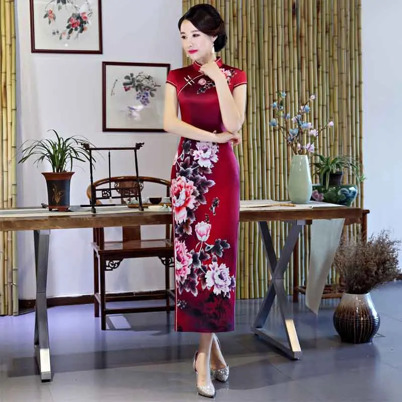 New Silk Satin Traditional Chinese Dress Women Short Sleeves Vestidos Vintage Qipao Sexy Cheongsam Flower Print Slim Party Dress
New Silk Satin Traditional Chinese Dress Women Short Sleeves Vestidos Vintage Qipao Sexy Cheongsam Flower Print Slim Party Dress