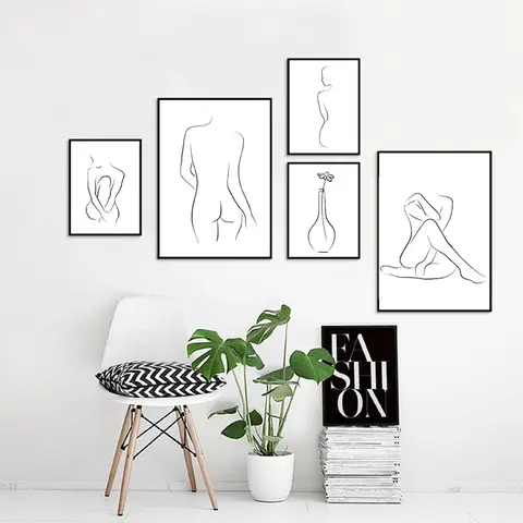 Pintura en lienzo de Arte de dibujo de líneas corporales de dama desnuda, carteles e impresiones abstractos de Mujeres de Yoga, decoración de arte de pared moderna para el hogar