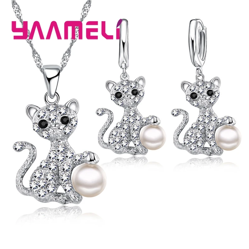 Fine Luxury CZ Stone Cat Design Pendant Necklace Earrings Party Gifts 925 Sterling Silver Austrian Crystal Jewelry Sets
Fine Luxury CZ Stone Cat Design Pendant Necklace Earrings Party Gifts 925 Sterling Silver Austrian Crystal Jewelry Sets