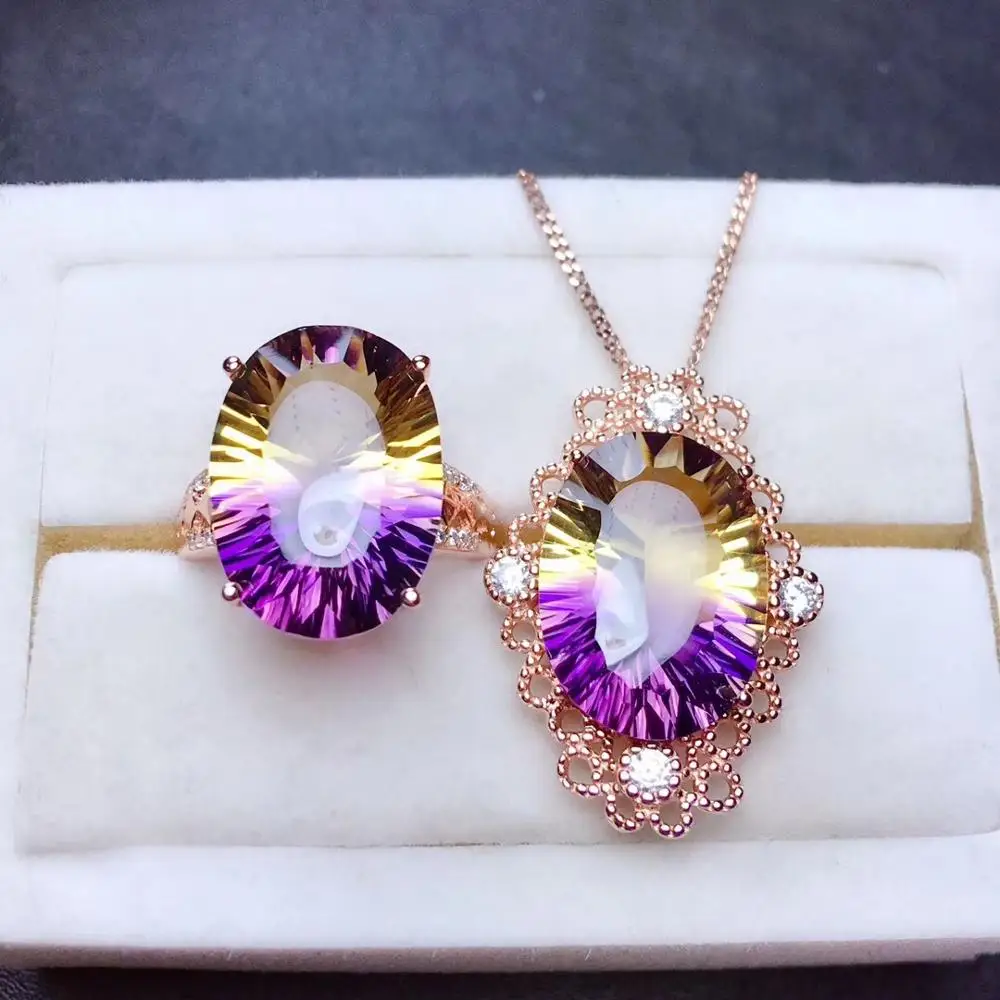 Bright purple yellow colorr ametrine ring necklace jewelry set for women 925 silver natural gem big size birthday party gift
Bright purple yellow colorr ametrine ring necklace jewelry set for women 925 silver natural gem big size birthday party gift