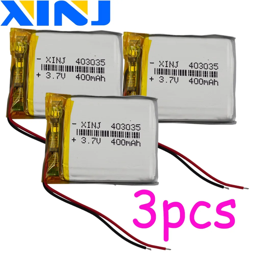 3pcs 3.7V 400 mAh 1.48Wh Polymer Li Lipo Lithium Battery 403035 For GPS Mp3 Headphones Speaker DashCam Car Camera Music Player
3pcs 3.7V 400 mAh 1.48Wh Polymer Li Lipo Lithium Battery 403035 For GPS Mp3 Headphones Speaker DashCam Car Camera Music Player
