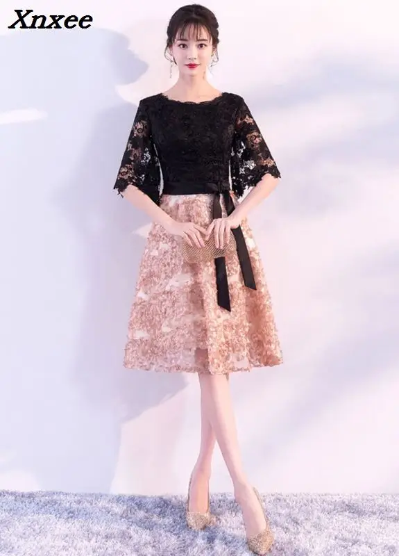 Elegant Lace Knee Length Dresses Maxi Dress Women O-Neck Half Sleeve Organza Evening Party Dress Spring Girl Dresses Vestido 
Elegant Lace Knee Length Dresses Maxi Dress Women O-Neck Half Sleeve Organza Evening Party Dress Spring Girl Dresses Vestido