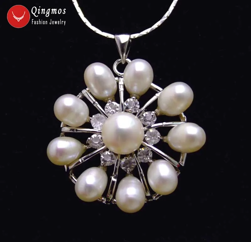 Qingmos 32mm Flower Natural Pearl Pendant Necklace for Women with White Rice Pearl 17" Silver Plated Chokers Necklace Chain 6238
Qingmos 32mm Flower Natural Pearl Pendant Necklace for Women with White Rice Pearl 17" Silver Plated Chokers Necklace Chain 6238