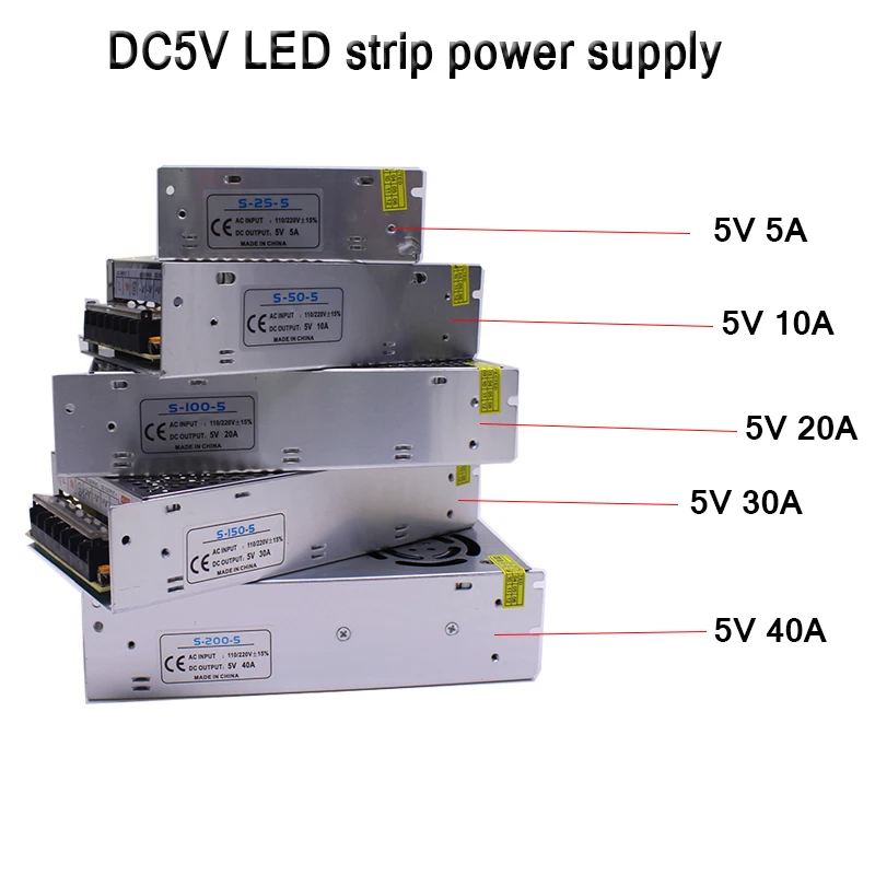 New AC110V-220V TO DC5V 5A 10A 20A 30A 40A 60A Switch Power Supply Driver Adapter For 5V 5050 WS2812B SK6812 LED Strip Light
New AC110V-220V TO DC5V 5A 10A 20A 30A 40A 60A Switch Power Supply Driver Adapter For 5V 5050 WS2812B SK6812 LED Strip Light
