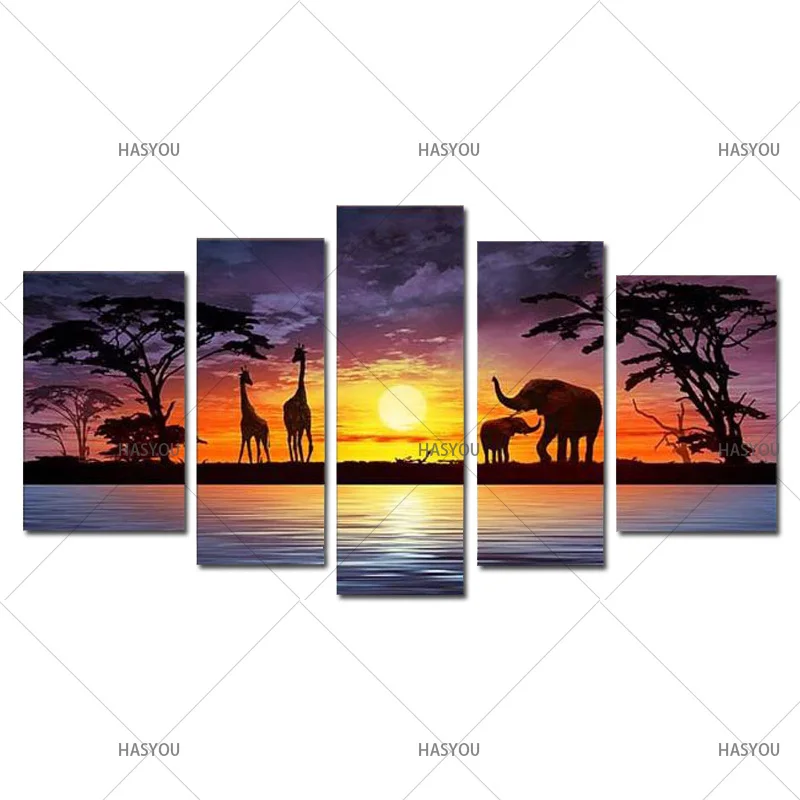 5 Piece elephant and giraffe Canvas Oil Painting home Decoracion Wall Pictures For Living Room modern landscape oil painting
5 Piece elephant and giraffe Canvas Oil Painting home Decoracion Wall Pictures For Living Room modern landscape oil painting