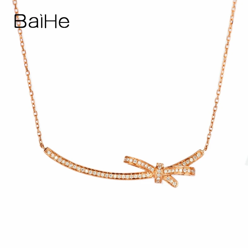BAIHE Solid 18K Rose Gold 0.16ct H/SI Natural Diamond Sweet Beauty Bowknot Necklace Women Daily Trendy Fine Jewelry Collar lazo
BAIHE Solid 18K Rose Gold 0.16ct H/SI Natural Diamond Sweet Beauty Bowknot Necklace Women Daily Trendy Fine Jewelry Collar lazo