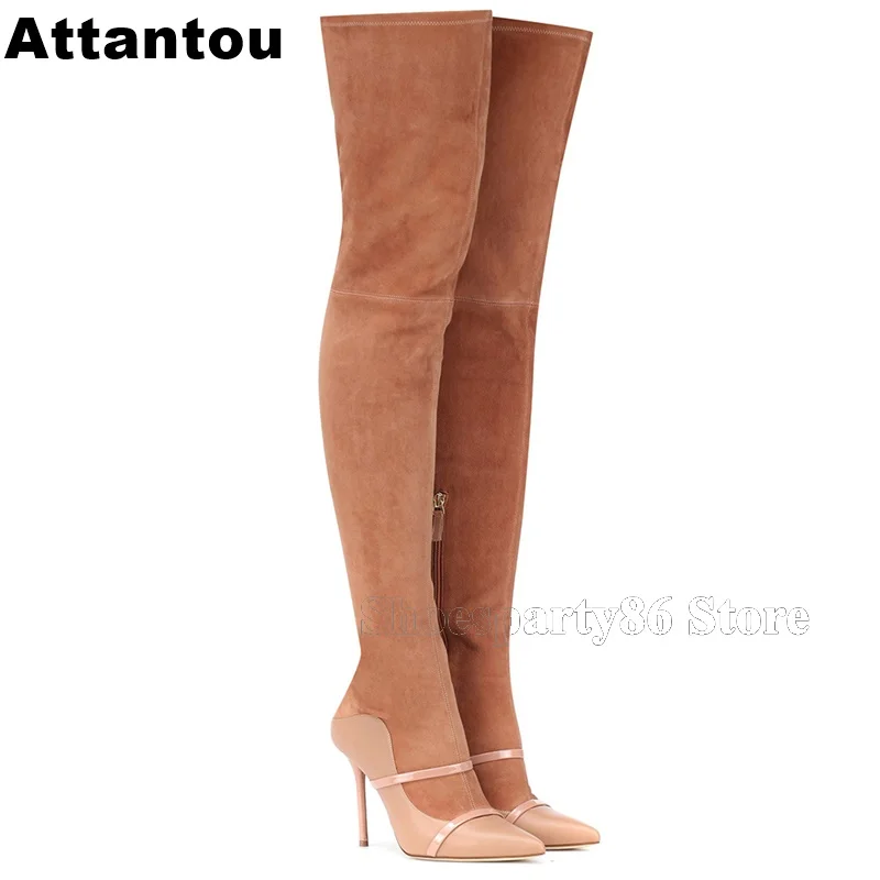 Fashion Nude Suede Leather Pointed Toe Straps Thin High Heel Women Boots Winter Over The Knee Boots Plus size 43
Fashion Nude Suede Leather Pointed Toe Straps Thin High Heel Women Boots Winter Over The Knee Boots Plus size 43