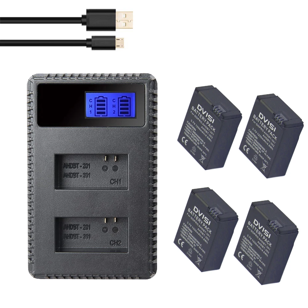 DVISI 4Pcs 1250mAh AHDBT-301 Camera Batteries + USB Dual Charger for GoPro Hero3 Battery GoPro Hero 3 Hero 3+ Camera Accessories
DVISI 4Pcs 1250mAh AHDBT-301 Camera Batteries + USB Dual Charger for GoPro Hero3 Battery GoPro Hero 3 Hero 3+ Camera Accessories