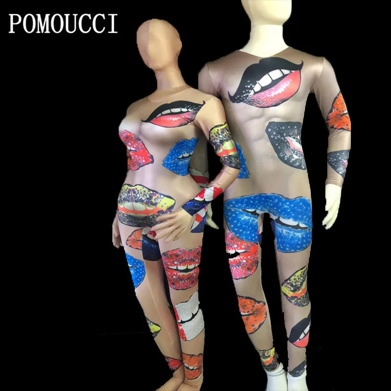 New Women Men Nightclubs 3D Printed Lips Sexy Stage Crystals Jumpsuit Diamonds Coloful Outfit Stage Dance Costume Singer Wear
New Women Men Nightclubs 3D Printed Lips Sexy Stage Crystals Jumpsuit Diamonds Coloful Outfit Stage Dance Costume Singer Wear