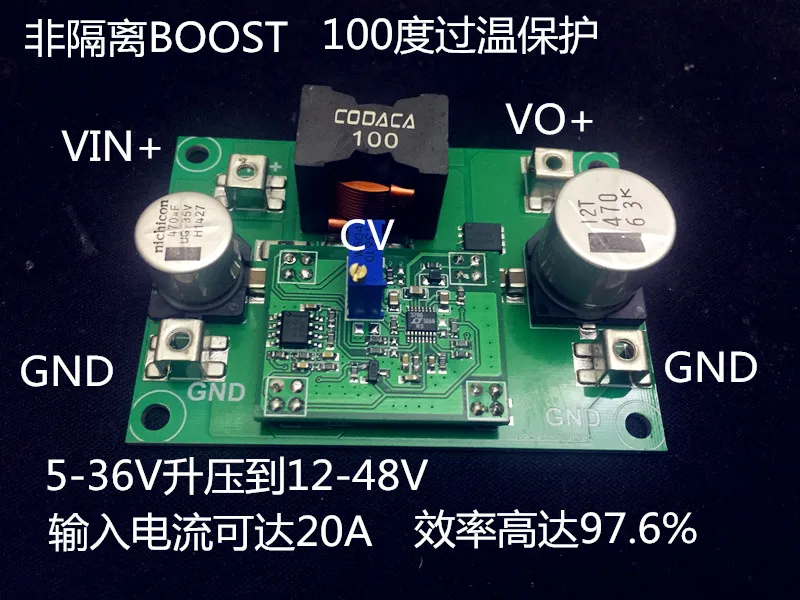 DC Adjustable Boost Power Module Input 5-36V/18A Output 12-56V Aluminum Substrate High Current
DC Adjustable Boost Power Module Input 5-36V/18A Output 12-56V Aluminum Substrate High Current