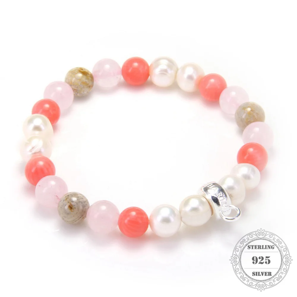 Thomas Rose Quartz Freshwater Pearl Bead Bracelet 925 Sterling Silver Charm Carrier, 14-24CM, Women Fine Jewelry TS 109
Thomas Rose Quartz Freshwater Pearl Bead Bracelet 925 Sterling Silver Charm Carrier, 14-24CM, Women Fine Jewelry TS 109