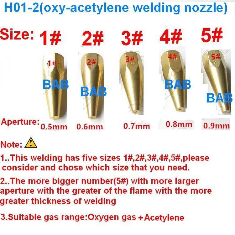 5pcs/lot H01-2 Oxygen Acetylene welding nozzle/welding tip sizes of 1# 2# 3# 4# 5# for H01-2 welding torch
5pcs/lot H01-2 Oxygen Acetylene welding nozzle/welding tip sizes of 1# 2# 3# 4# 5# for H01-2 welding torch