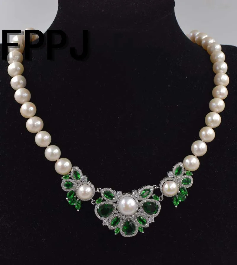 freshwater pearl white near round 9-10mm and green flower prndant necklace 19inch fashion FPPJ
freshwater pearl white near round 9-10mm and green flower prndant necklace 19inch fashion FPPJ