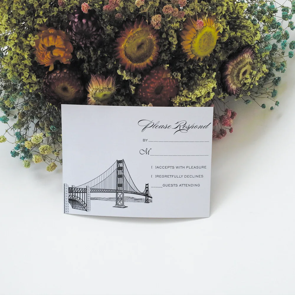 New design 148*100mm Bridge elements paper RSVP cards with blank RSVP envelopes(1 lot=100pcs)
New design 148*100mm Bridge elements paper RSVP cards with blank RSVP envelopes(1 lot=100pcs)