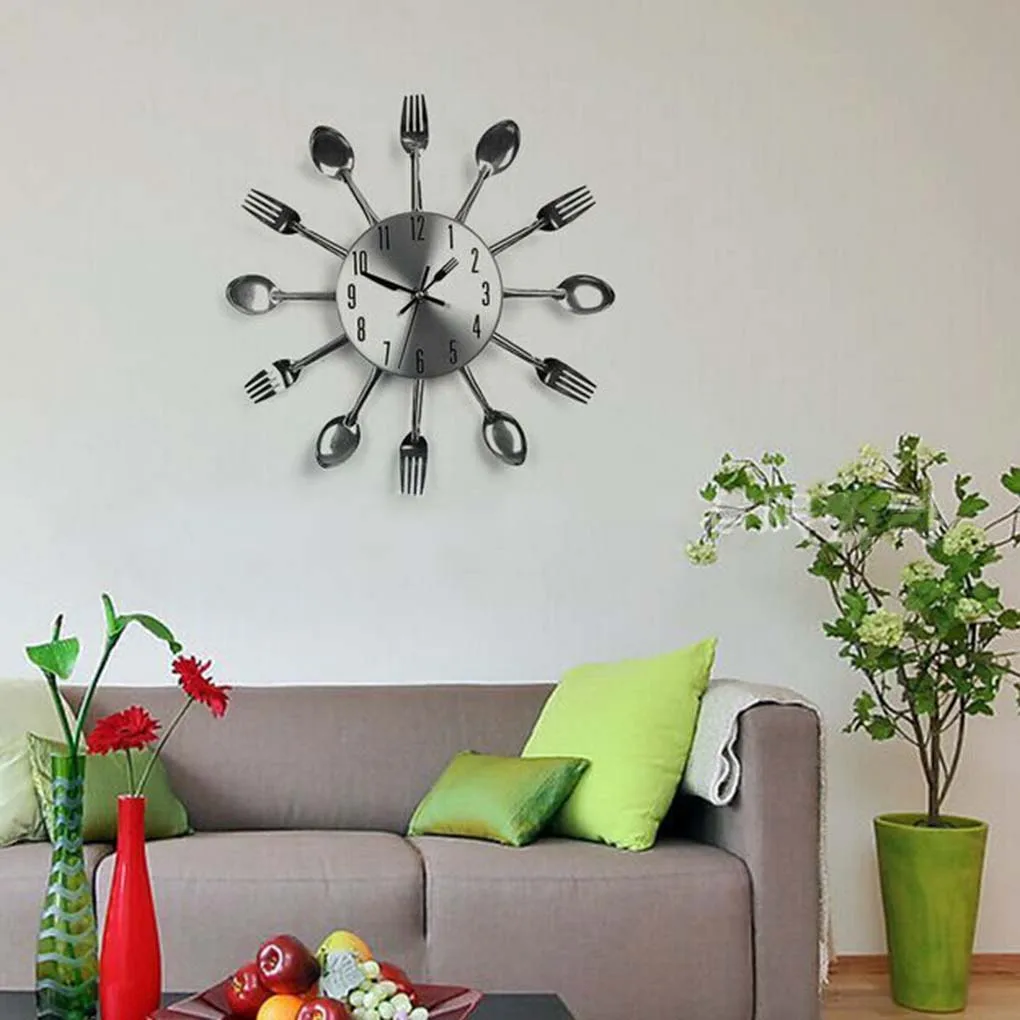Modern silver tableware kitchen 3d DIY digital wall clock spoon fork Crystal Mirror Sticker Living Room clock home decoration
Modern silver tableware kitchen 3d DIY digital wall clock spoon fork Crystal Mirror Sticker Living Room clock home decoration