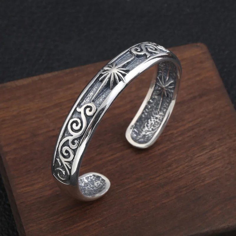 Wholesale S925 Sterling Silver Jewelry Retro Trend Retro Thai Silver Men And Women Open Ended Bangle
Wholesale S925 Sterling Silver Jewelry Retro Trend Retro Thai Silver Men And Women Open Ended Bangle