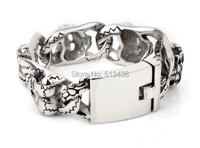 Christmas Gifts Vintage Stainless Steel Men's Heavy Biker Skull Link Bracelet 134g
Christmas Gifts Vintage Stainless Steel Men's Heavy Biker Skull Link Bracelet 134g