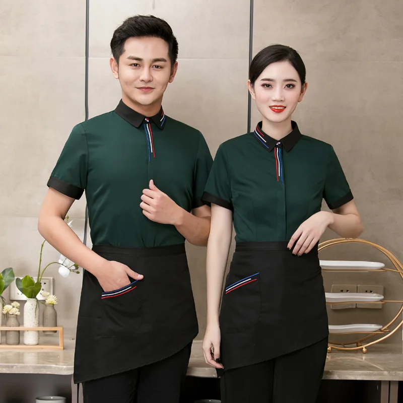 Hotel Waiter Waitress Uniform Tea Coffee Shop Cake Hot Pot Shops Work Clothes Short Sleeve Restaurant Breathable Overalls H2225
Hotel Waiter Waitress Uniform Tea Coffee Shop Cake Hot Pot Shops Work Clothes Short Sleeve Restaurant Breathable Overalls H2225