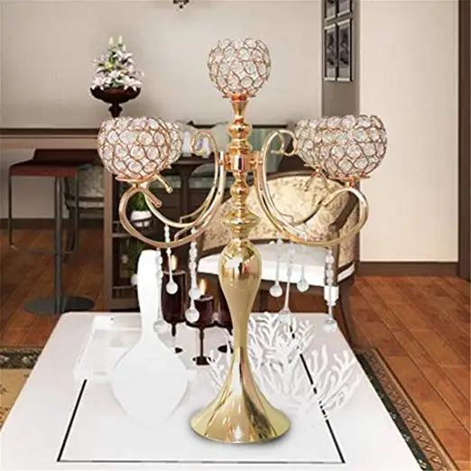 25.6 Inches Height 5-Arms Metal Gold Candelabras With Pendants Luxury Wedding Table Candle Holder Party Home Decoration
25.6 Inches Height 5-Arms Metal Gold Candelabras With Pendants Luxury Wedding Table Candle Holder Party Home Decoration