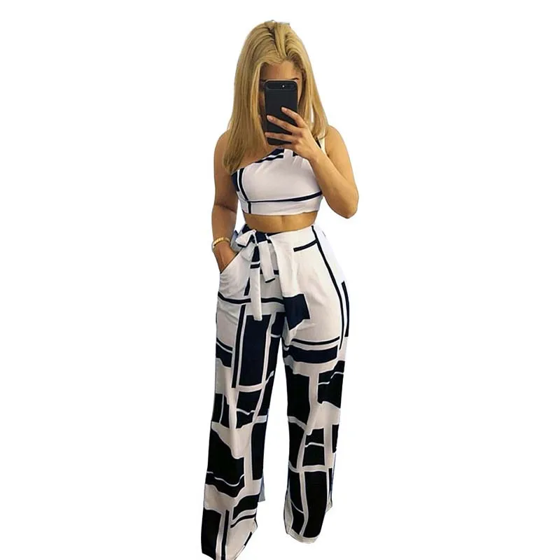 Fashion Two Pieces Set Women Printed Self Belted Crop Top&Long Pants Colorblock One Shoulder Cropped High Waist Wide leg pants
Fashion Two Pieces Set Women Printed Self Belted Crop Top&Long Pants Colorblock One Shoulder Cropped High Waist Wide leg pants