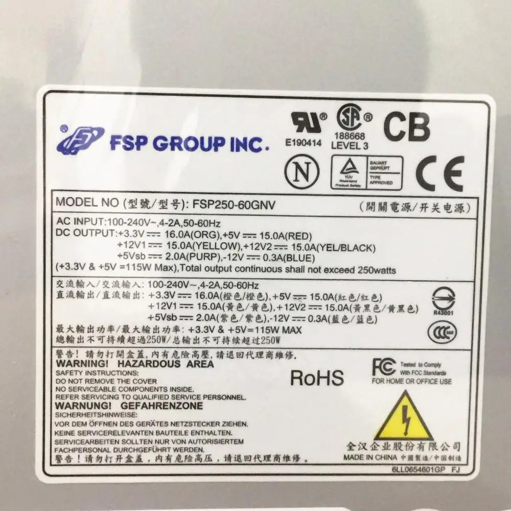 FSP Group Inc FSP250-60GNV Server Power Supply 250W PSU Hard disk video recorder
FSP Group Inc FSP250-60GNV Server Power Supply 250W PSU Hard disk video recorder