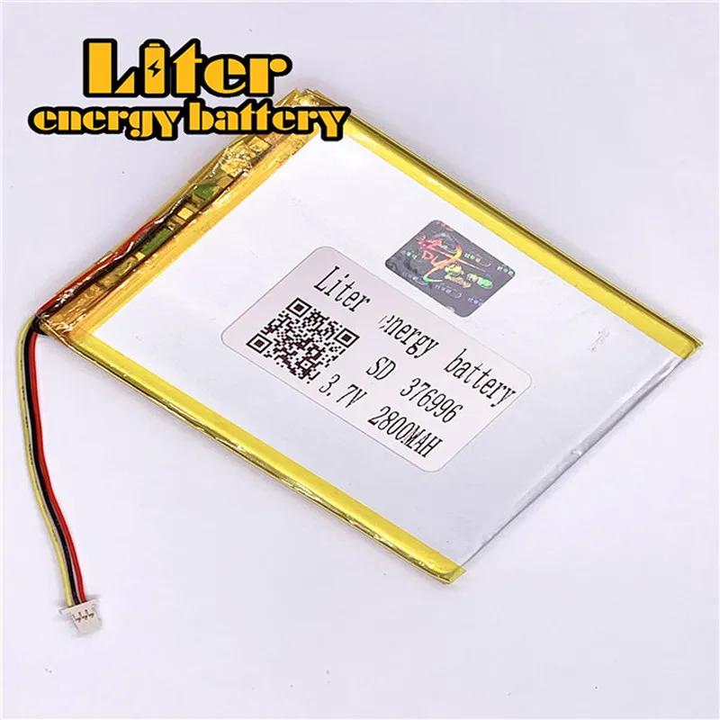 1.0MM 3pin connector 376996 2800mah 3.7V flat rechargeable pure 3.7v lipo battery lithium Tablet PC Battery
1.0MM 3pin connector 376996 2800mah 3.7V flat rechargeable pure 3.7v lipo battery lithium Tablet PC Battery