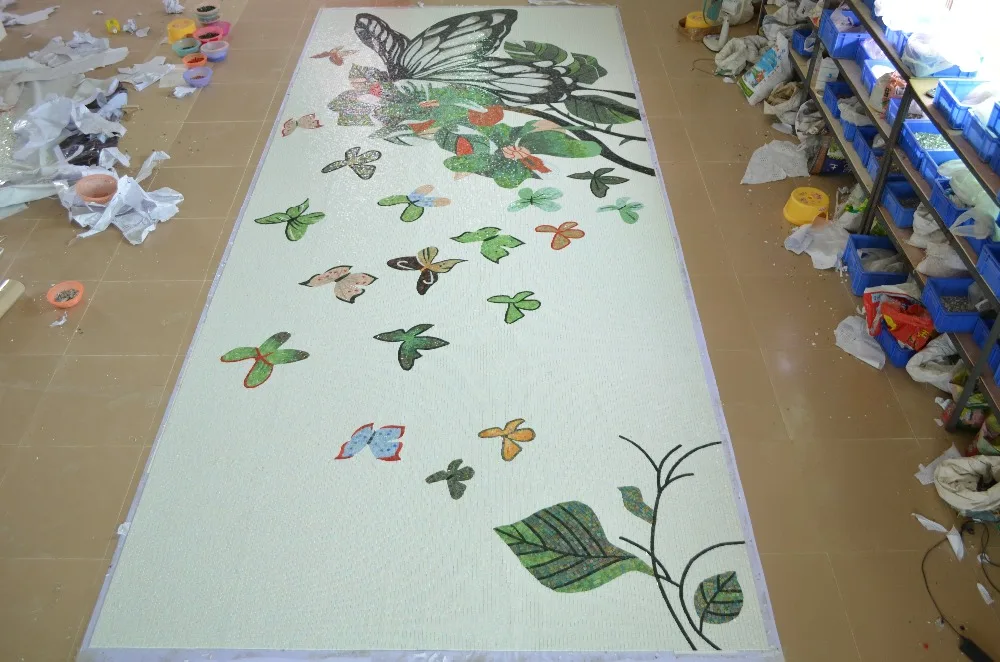 Customized hand made mosaic mural butterfly pattern glimmer ice jade crystal glass mosaic interior wall decorate wall sticker
Customized hand made mosaic mural butterfly pattern glimmer ice jade crystal glass mosaic interior wall decorate wall sticker